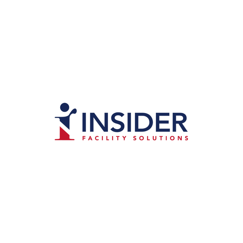 Insider facility solutions napisane na czerwono i niebiesko. Logo.